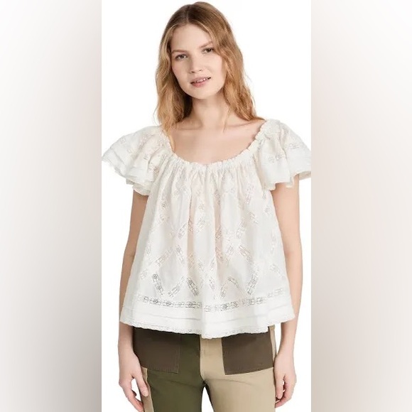 THE GREAT. Tops - The Great The West Top White Women’s‎ Small Flutter Sleeve Flowy Boho Casual